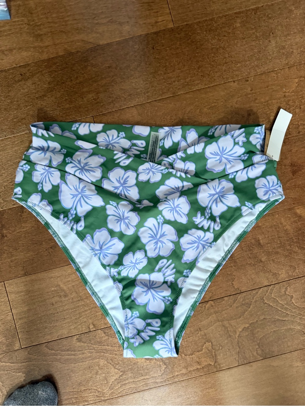 PINK Victoria's Secret Green & White Floral High-Waist Bikini Bottoms
